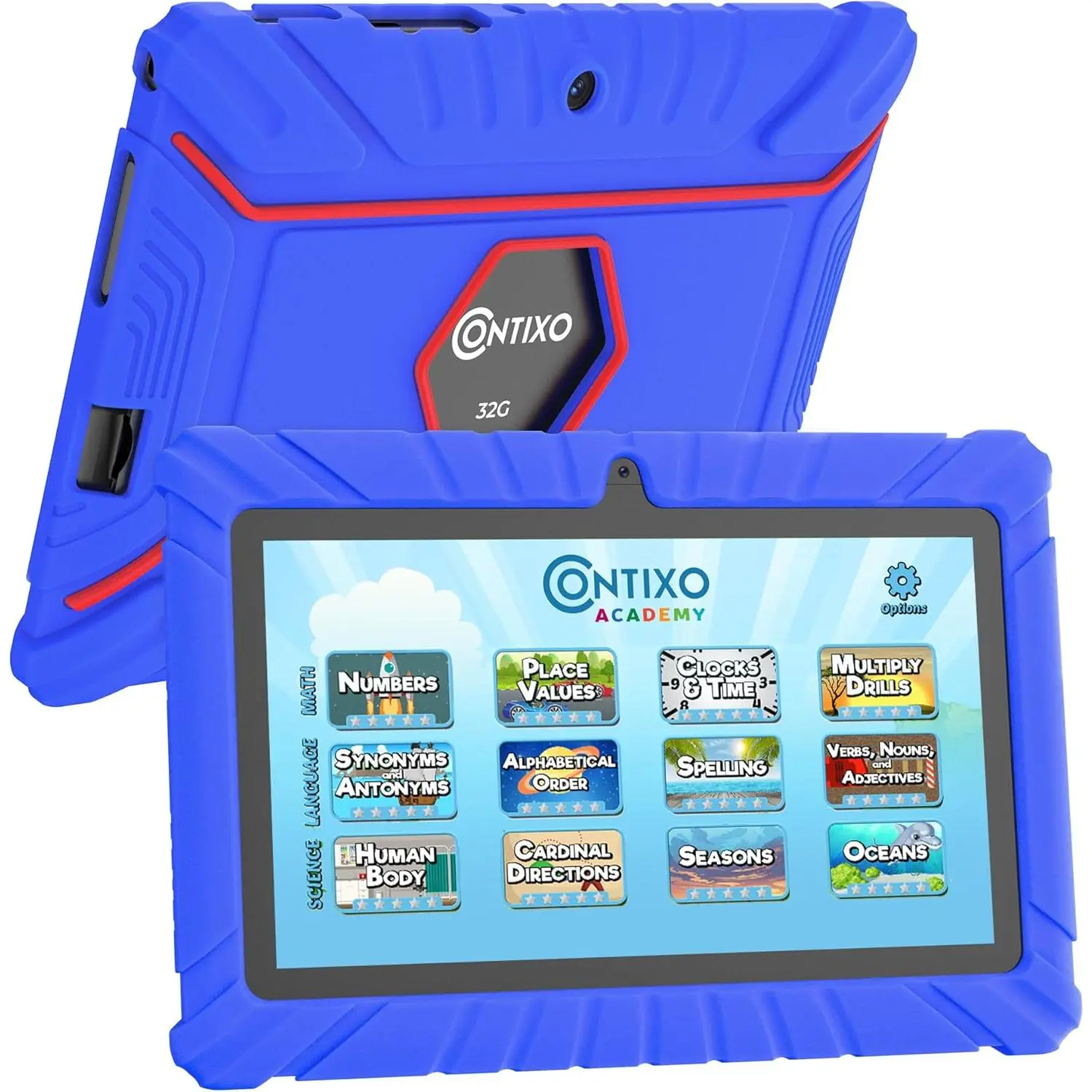 7 in Android Kids Digital Tablet (32GB Dark Blue, Rear Camera) for Ages 3+, Kid-Proof Case, Ad-Free Exclusive Content, IPS Touchscreen, Durable Dual Cameras, WiFi, Parental Control, Compact Design