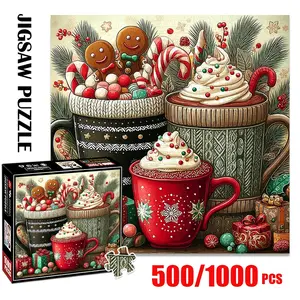 1pc 1000 piece adult puzzle 58x58cm Christmas Mugs with Cream, Candy Canes & Gingerbread Men 500 pieces paper jigsaw puzzle suitable for DIY creative games for adults and families, birthday and ho
