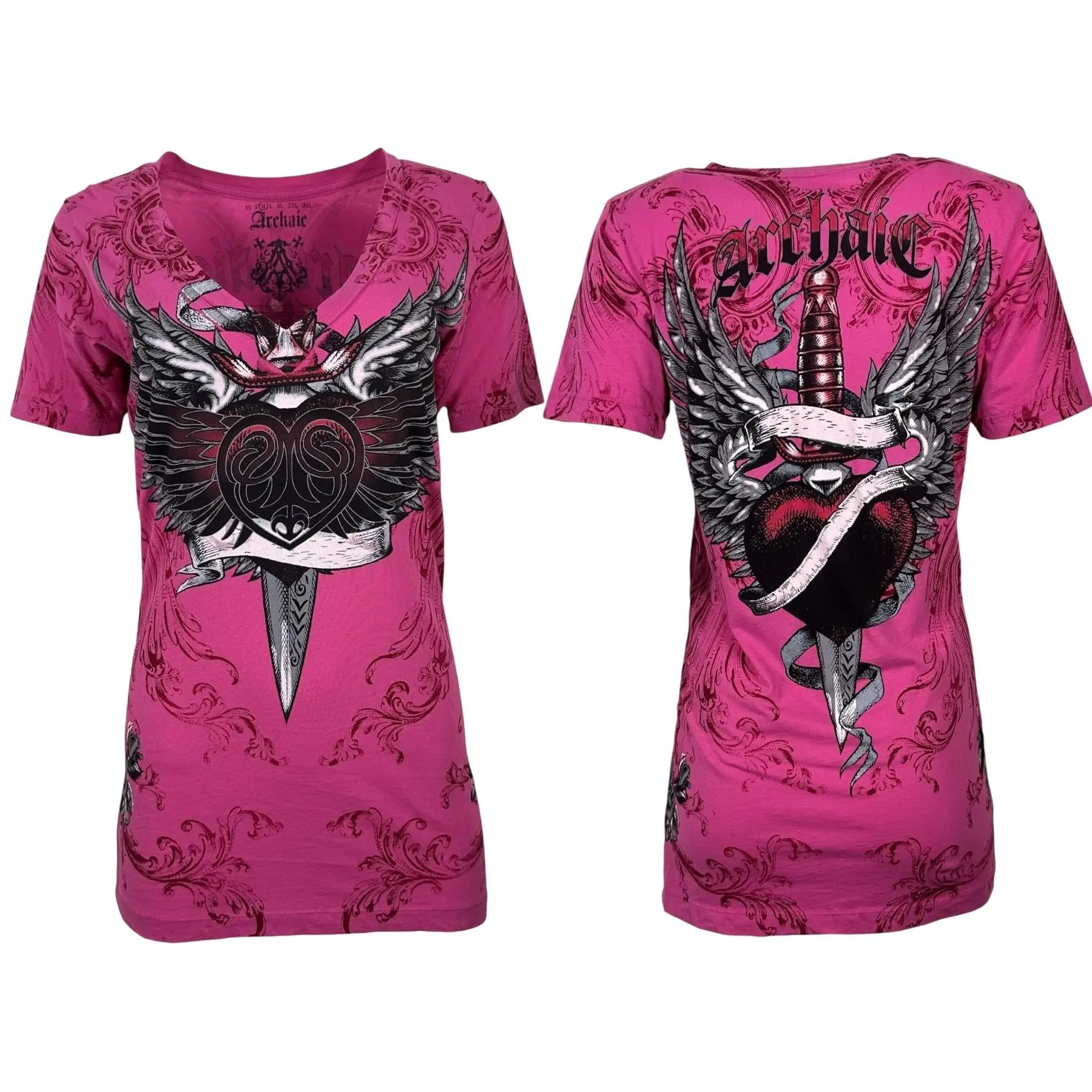 Archaic By Affliction Women's Cotton Short-Sleeve Casual Graphic T-Shirt - Torn Heart Top, 2000s Vintage Style, 2000S Shirts