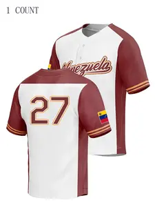 Men's Letter & Figure Patched Button Front Baseball Jersey,Casual Loose Short Sleeve V-Neck Baseball Top for Fall & Winter, Basebal Christmas Gifts, Men's Sportswear for Training & Competition, Workout Tops Sports Clothing