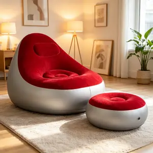 Adult Inflatable Recliner Sofa & Footstool 2-Piece Set - Heavy-Duty, Portable, Foldable Air Cushion Furniture with Air Pump, Space-Saving for Indoor/Outdoor Relaxation, Plush Leisure Seating