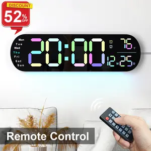 Sailstar Large Digital Wall Clock with Remote 13.7" Display LED Alarm Clock 9 RGB Colors Adjustable Brightness Dual Alarm Timer Function for Living Room Decor