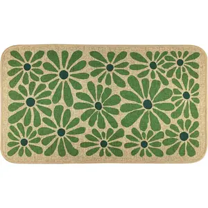 Green Kitchen Mat, Boho Flower Kitchen Rugs Farmhouse Modern, Non Skid Washable Rubber Runner Rugs, Kitchen Decor Accessories(17x30in)