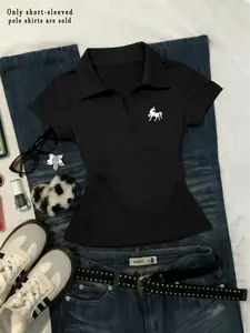 Women's Slim Fit Polo Shirt, V Neck Short Sleeve Top, Casual Summer Wear, Stylish Women's Clothing, Perfect for Daily