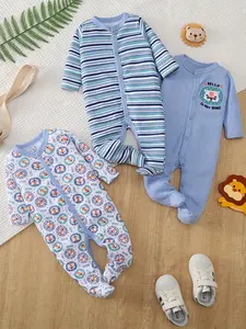 Viral Baby Boy Pajamas! 3-Pack Blue Tiger Footies | Perfect for Halloween & Fall Photo Ops