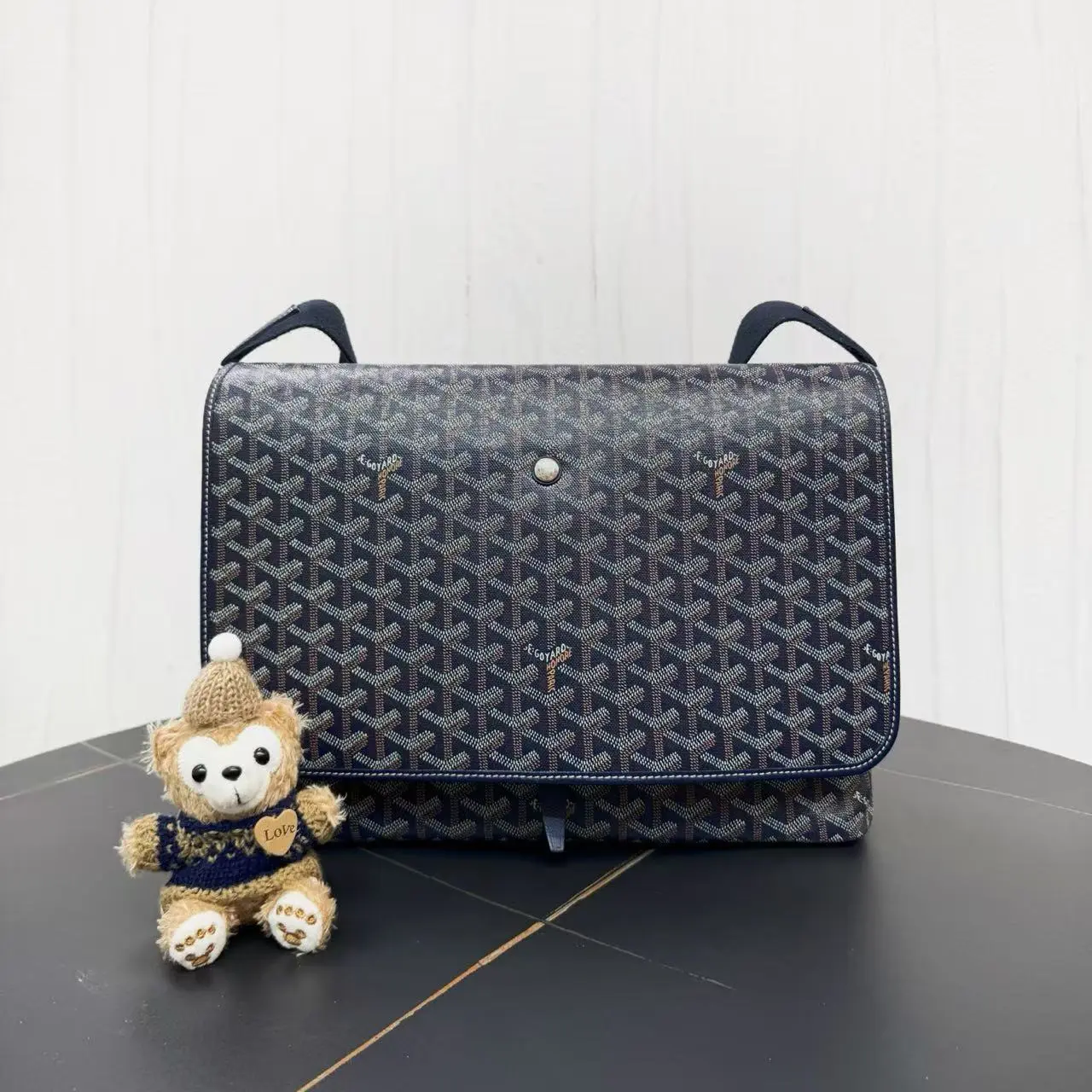 Pre-owned Goyard Belvedere bag, Goyardine coated canvas, unisex messenger bag, vintage navy satchel, work commute designer bag
