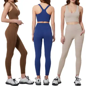 Plus Size Yoga Set - High Waist Pocket Leggings & Top, Naked Feel Workout Outfit