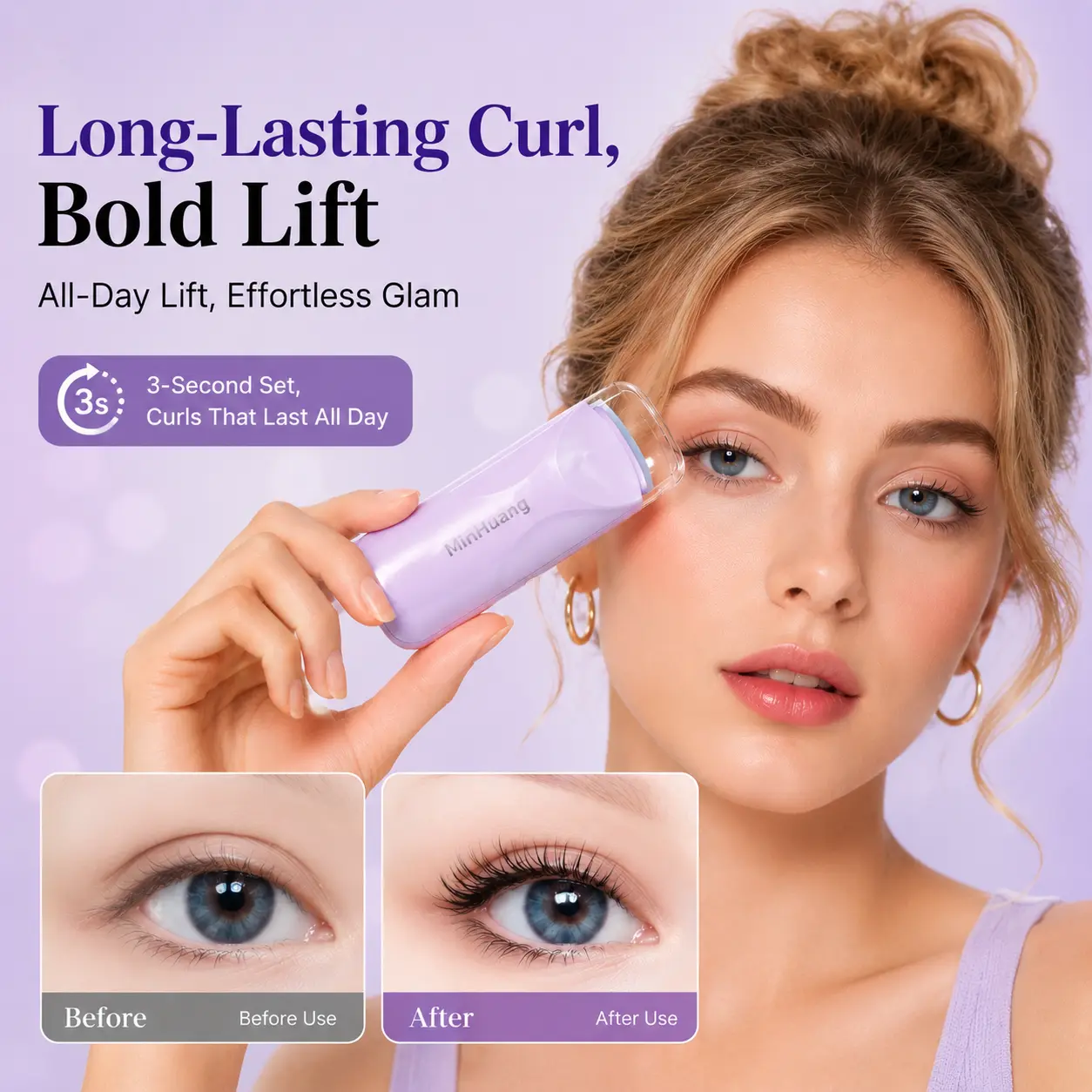 Heated Eyelash Curler for Women Electric Eyelash Curler with LED Light Fast Heating Lash Lifter Tool Natural C Curl Long Lasting Curling Effect Portable Mini Makeup Beauty Tool for Daily Eye Makeup and Perfect Lifted Eyelashes