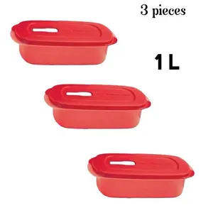 Microflash rectangular sin divisiones capacity 1Litro  Para microondas rojos 3 piezas. Food Storage Utility Containers High Quality Plastic