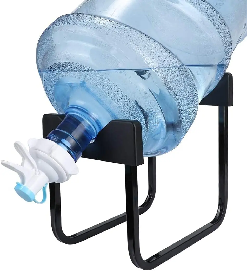 5 Gallon Water Jug Stand with 2 Water Dispenser Valves for 48mm and 55mm Bottles, Non-Slip Five-Gallon Jug Stand Reusable Kitchen Gadget, Stainless Steel Portable Home Dispenser, Black