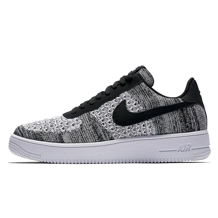 Nike Air Force 1 Flyknit 2 Black Pure Platinum Comfort Lightweight Low Top Skate Shoes Unisex AV3042-001