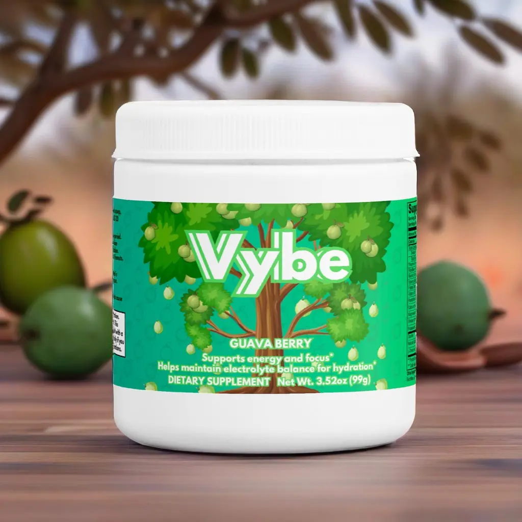 Vybe Guava Berry Energy Powder - Sugar-Free Formula with Caffeine & L-Theanine for Sustained Focus & Performance - 3.52oz