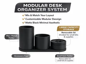 Modular Desk Organizer System | Large Capacity Office Organizer | Customizable Desktop Storage | Minimal Modern Desk Setup | Pen Holder + Tray Organizer | Clean Aesthetic Workspace Storage | Black White Gray