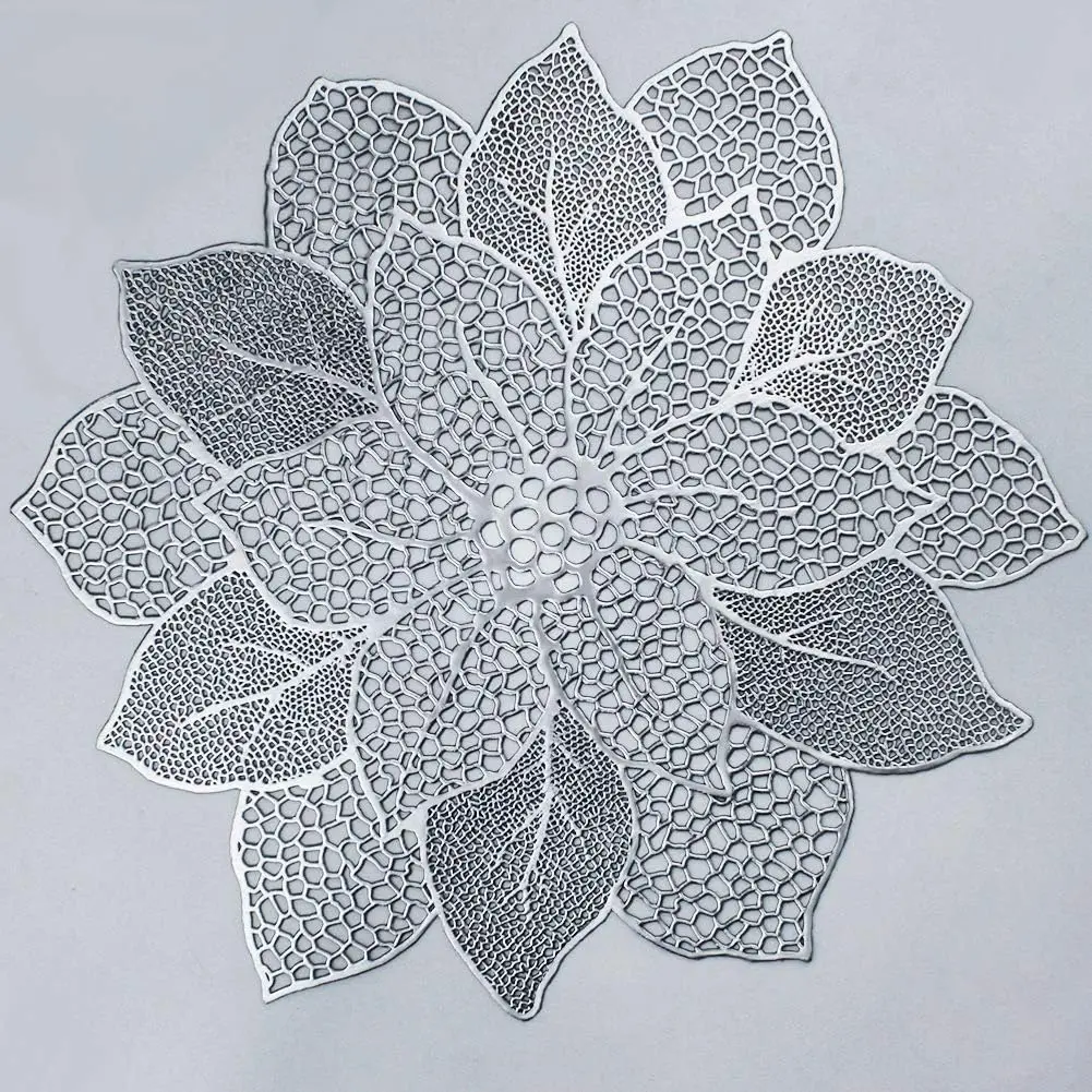 Flower Vinyl Placemats 6 Pack- Washable Wipeable Non-Slip Table Mats Easy to Clean for Holiday Wedding Christmas Table Decor Accent Centerpieces