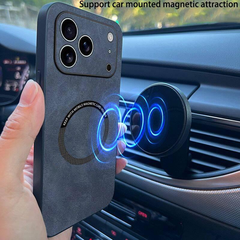 MagSafe Compatible iPhone Case | Luxury Suede PU Leather Cover for iPhone 17/16/15/14/13/12 Pro/Pro Max/Plus/Air, Shockproof Anti-Slip Ultra Light Protective Case, Perfect Gift for Her/Him