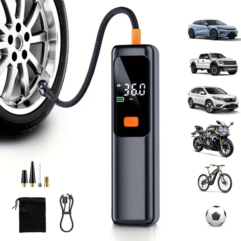 150psi powerful tire inflator, Tire Inflator Cordless, portable air compressor, equipped with digital pressure gauge, LED light, portable wireless design, suitable for inflating cars, bicycles, motorcycles, and balls, Halloween and Christmas gifts