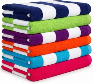 6 Pack Large 30x60 100% Cotton Quick Dry Cabana Stripe Bulk Bath Towel Set Ideal for Swim, Beach, Pool, Bathroom, Hot Tub, Yoga, Hotel and Airbnb Guests