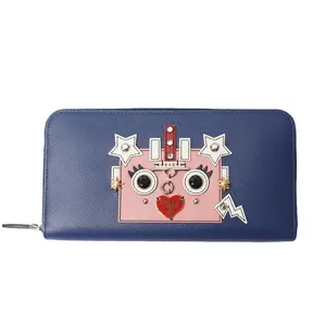 Pre-owned PRADA leather Shoulder Bags Robot Zip Around Wallet Saffiano with Applique
