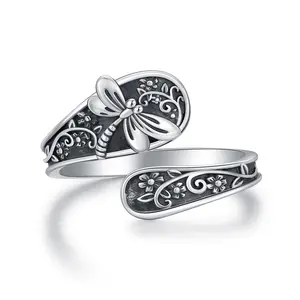 Brighthive Dragonfly Ring S925 Spoon Ring Adjustable Ring Jewelry Open Ring Suitable as a Gift for Men and Women on Anniversaries Birthdays or Christmas