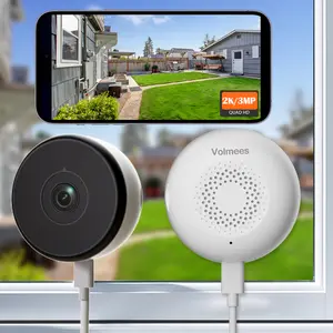 Volmees 3MP Window Security Camera, 2K ChroMax AI Color Night Vision, AI Human Detection, Real-Time Alerts, Two-Way Audio, Easy Stick Mount, 2.4/5GHz WiFi, Alexa, 24/7 Recording, Indoor/Outdoor Monitoring