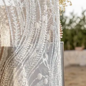 European Style Rhinestone Decor Lace Curtain, Luxury Beaded Curtain, Breathable Mesh Curtain for Home Living Room Bedroom Decor