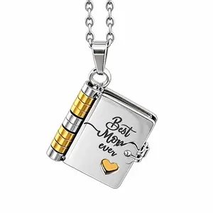 Best Mom Ever Book Necklace Mother's Day, Birthday Memorial Gifts Jewelry Love A Letter for Mom