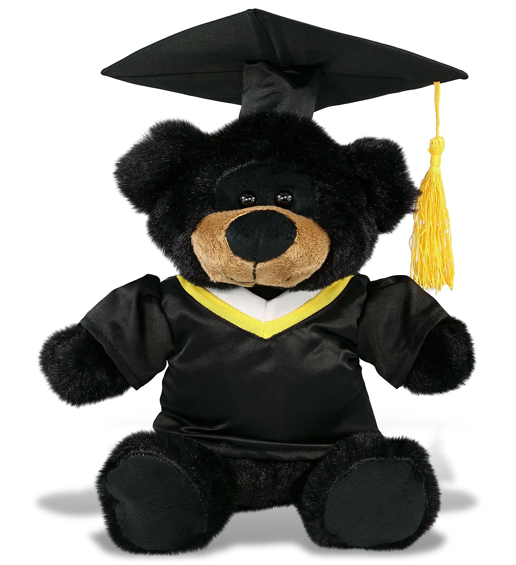 DOLLIBU 9" Super-Soft Black Bear Plush Toy - Polyester, 6.5lX6.5wX9h In, Realistic Design, College Graduation Gift with Removable Black Graduation Gown and Yellow Tassel