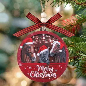 Merry Christmas Farmhouse Horses Ornament, 3D 2 Layer Wooden Ornament, Farmhouse Christmas Ornaments, Christmas Tree Hanging Holiday Decoration, Horse Decor Rustic Farm Christmas Ornament, Christmas Holiday Party Home Ornament, Horse Ornament Gift