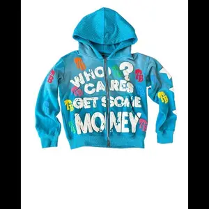 2000s, coconut tree print casual zipper hoodie, 3D foam letter zipper hoodie, street fashion hoodie, Harajuku Gothic style