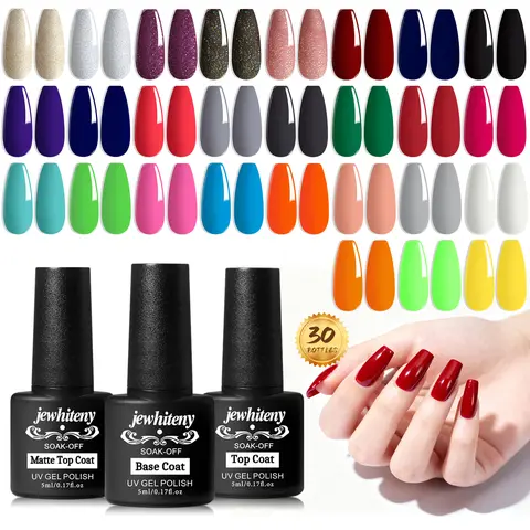 JEWHITENY 27-Color Glossy Resin Gel Nail Polish Bottle Set - Soak-Off Base, Adults' Nail Art Supplies for Home DIY Manicure, Ideal Gift for Her