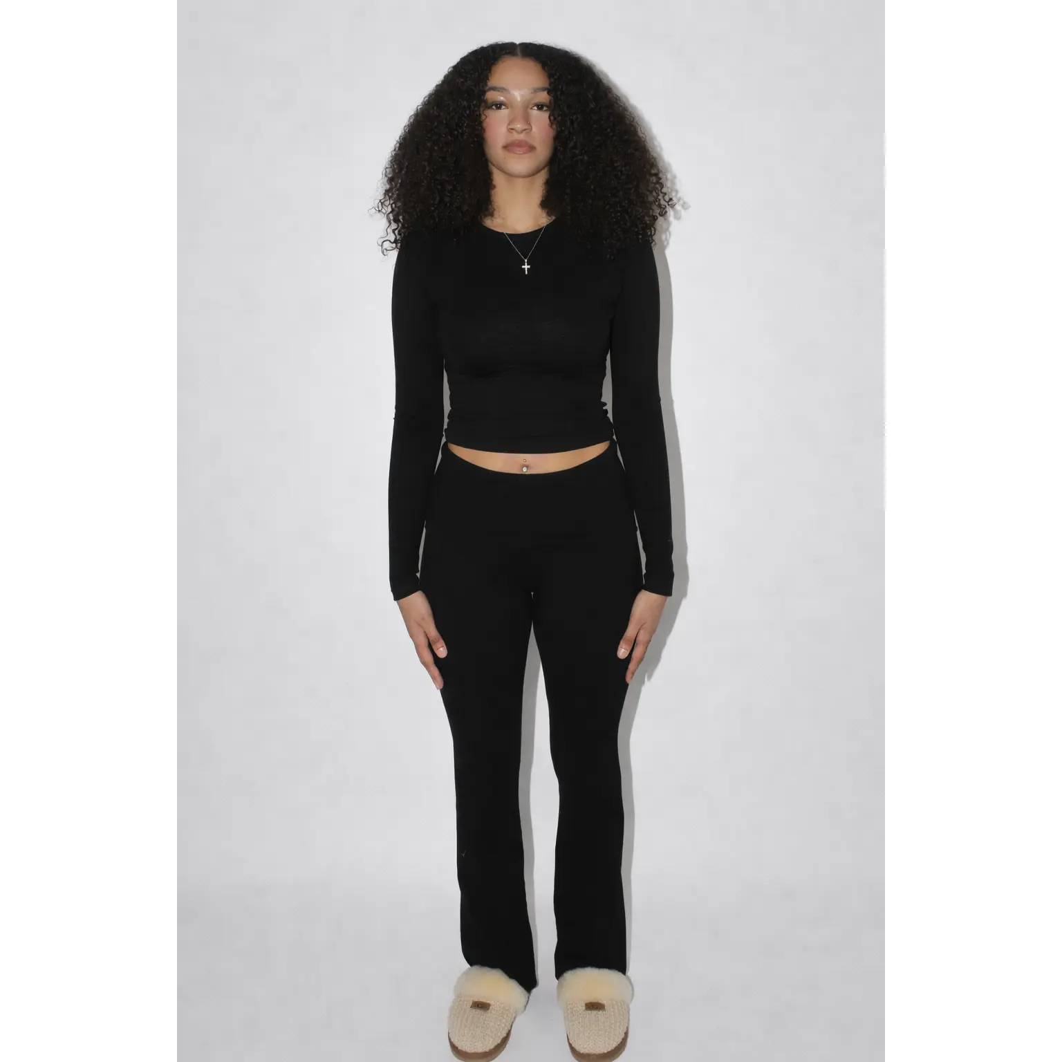 Black Fold Over Pants  Tall Fit