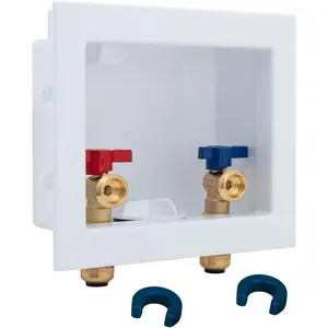 Push-Fit Laundry Washer Valve Box, Washing Machine Outlet Box with Center Drain, 1/2 Inch Push-Fit Inlet x 3/4 Inch MHT Outlet, with 2 Disconnect Clips