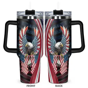 40oz Tumbler, 1pc Gift, Stainless Steel Cup, Coffee Thermal Cup, Insulated and Durable, An eagle design embellished with gemstones of various colors, Gift for eagle Lovers, also an excellent gift for family, friends, Perfect for Everyday Use