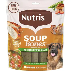 Soup Bones Premium Dog Chews with Real Chicken & Vegetables, Soft Texture Long-Lasting Dog Treats, Delicious High Protein Chews, 11 Count, Packaging May Vary