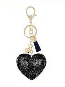 1pc Creative Bead-Inlaid Wool Alloy Keychain with Heart Design and Tassels | New Car Keychain Hanger, A Gift for the Best Friend Beaded Tassel Keychain
