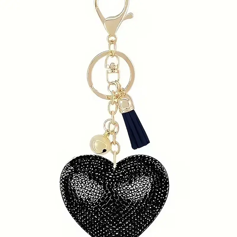 1pc Creative Bead-Inlaid Wool Alloy Heart Design Keychain with Tassels, Aesthetic Keychain, Car Keychain Hanger, Best Friend Gift, Beaded Tassel Keychain