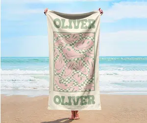 Personalized Retro Beach Towel Custom Name, Vibrant Colors v5