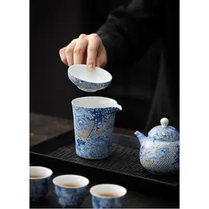 Silver Dragon Cloisonné Enamel Gongfu Tea Pitcher & Strainer with Intricate Dragon Design and Elegant Blue Enamel Finish for Tea Lovers
