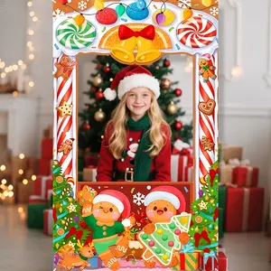 Large Christmas Gingerbread Decoration, Reusable Polyester Fabric, Includes Gingerbread Characters, Candy Jar, Gifts, Snowflakes
