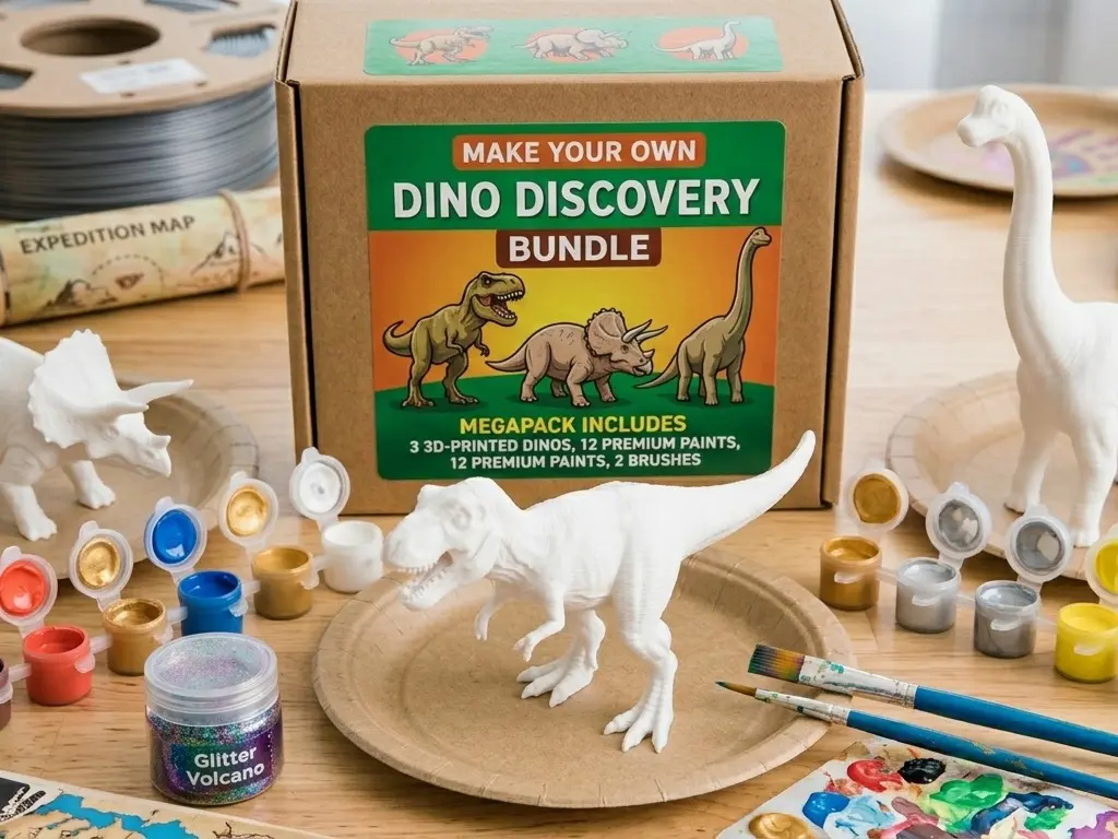 DIYPaint Dino-Discovery Bundle, Kids' DIY Colored Paint Supplies for Creative Painting Play with Detail Brushes, Colored Paint Painting
