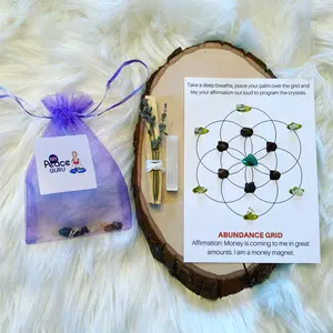 Crystal Grid Attract Abundance Flower of Life Law Of Attraction Gift Set