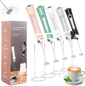 USB Rechargeable Milk Frother Handheld For Coffee,3 Speeds Frother Wand With Stand, Batidora De Mano Electrica,Coffee Frother With 2 Heads,Drink Mixer