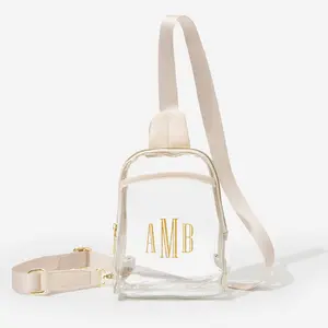 ML MARLEYLILLY Monogrammed Clear Sling Bag with Adjustable Strap & Two Compartments Perfect for Concerts Gameday or Travel
