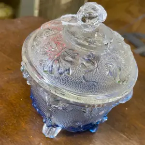 Clear and Blue Glass Candy Jar