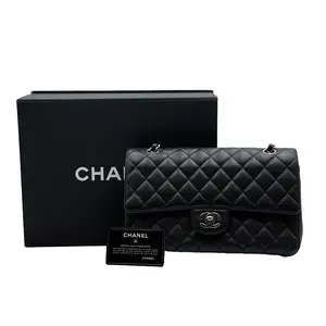 Pre-owned CHANEL france Crossbody Bags H1 Classic Flap Black Silver Cow Classic Mouth Cover Bag (Full Set of Accessories)H19195