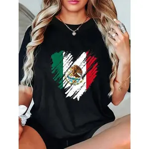 100% Cotton Mexico City Mexican Flag Heart Gift Mexico T-Shirt