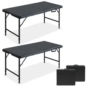 Dufominc 4ft Black Multi-functional Outdoor Folding Table, Adjustable Height 21.8-29.4", Portable Space-Saving Compact Picnic Party Game Table with Gravity Lock & Foam Legs, Must-Have Outdoor Essential for Easy Storage