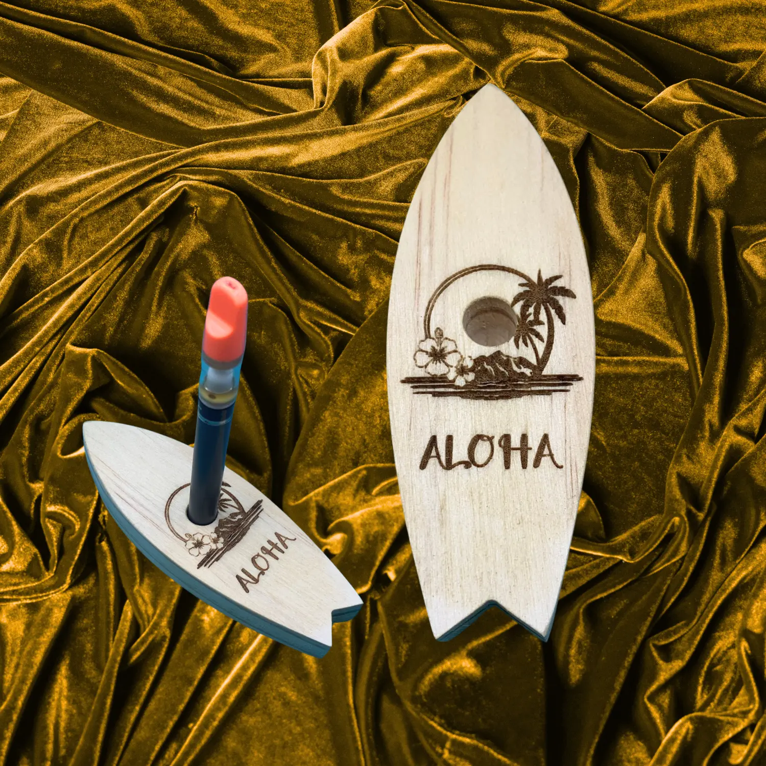 Vape Pen Holder - Surf Board - Island- Aloha - Solid Wood, Holds 510 Thread Vape Pens &/or Cartridge