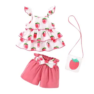 Toddler Baby Girl Clothes Ruffle Sleeveless Strap Dress Tank Shorts Set Summer Outfits With Bag