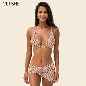CUPSHE Crystal Ball Abstract  3-Piece Plunging Neckline Mid Leg Cut Adjustable Straps Bikini Set Swimsuit Beach Holiday 2026 #SummerVibes
